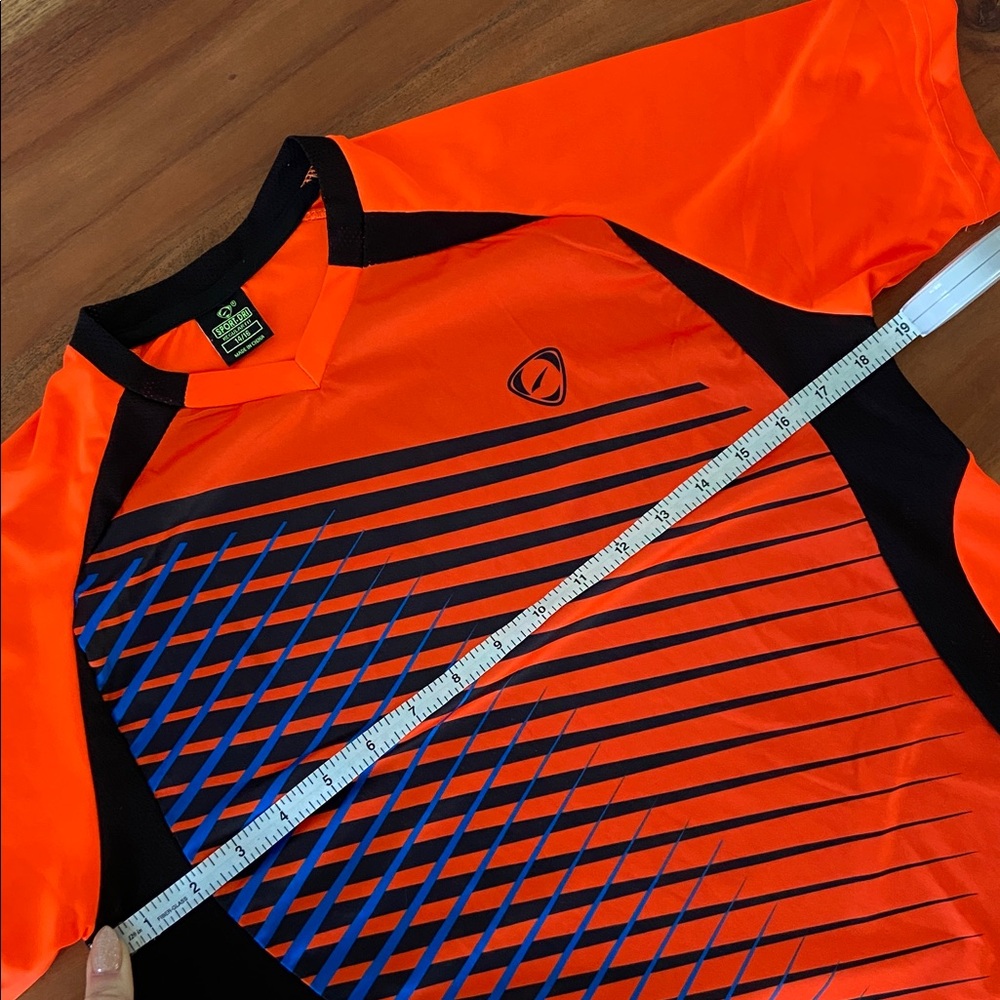 Boys athletic sport top soccer neon orange black moisture wicking jersey 14/16 - Picture 9 of 10